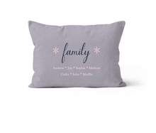 Load image into Gallery viewer, Steel Lilac Family Personalized Pillow 12x20 
