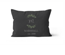 Load image into Gallery viewer, Black and Grey Monogram Personalized Throw Pillow 12x20
