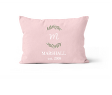 Load image into Gallery viewer, Pink and White Monogram Personalized Throw Pillow 12x20 
