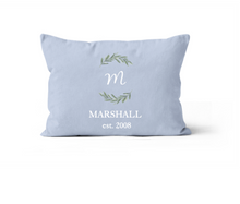 Load image into Gallery viewer, Blue and White Monogram Personalized Throw Pillow 12x20 
