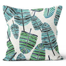 Load image into Gallery viewer, Blue Green Aztec Leaves Pillow 
