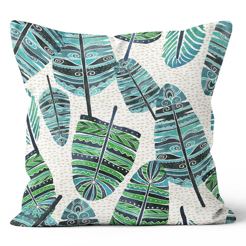 Blue Green Aztec Leaves Pillow 