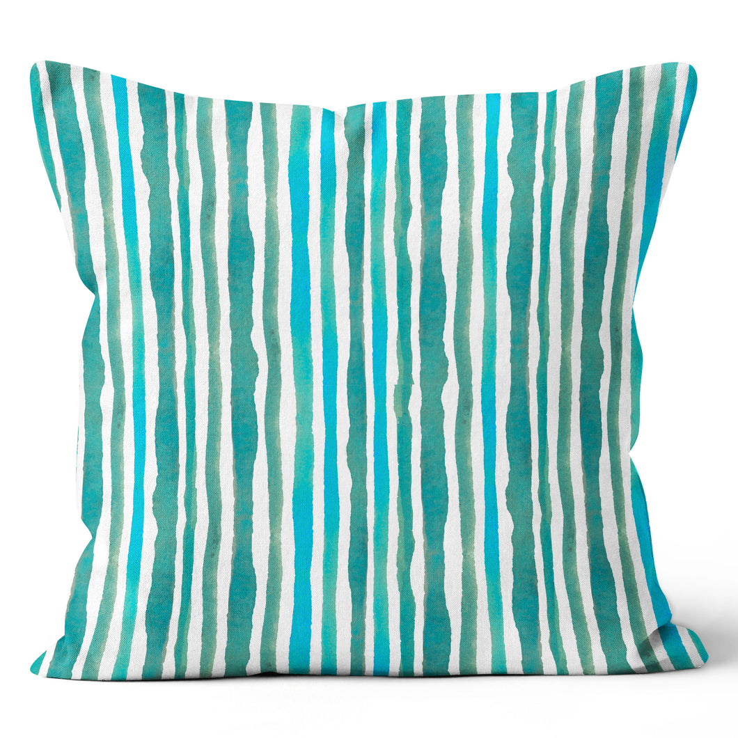 Teal Distressed Stripe Throw Cushion Pillow 