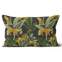 Load image into Gallery viewer, Jungle Black, Yellow &amp; Green Designer Fabric Throw Lumbar Pillow 16x24 
