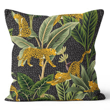 Load image into Gallery viewer, Jungle Pillow Black, Yellow &amp; Green Designer Fabric Throw Pillow 20x20
