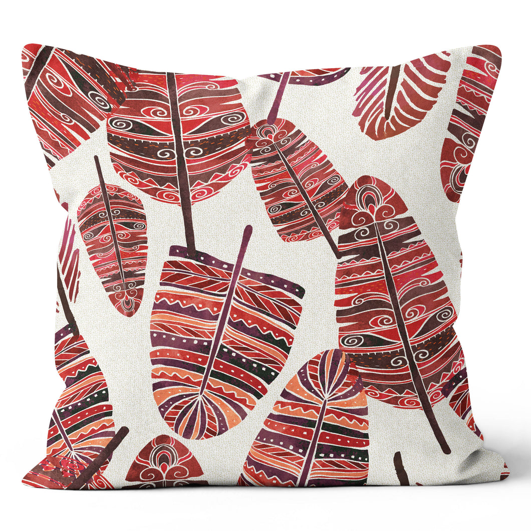 Red Aztec Leaves Pillow Cover