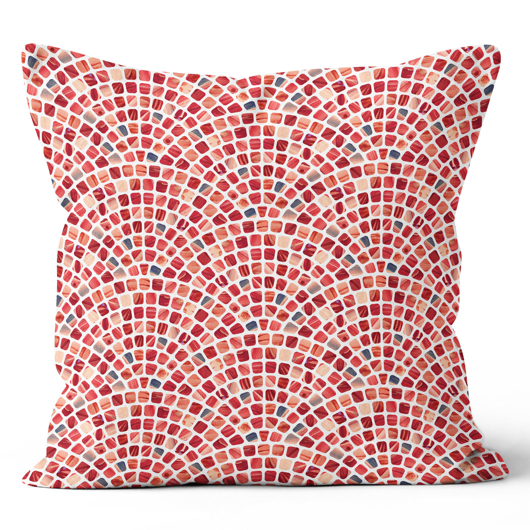 Red Floral Tile Pillow Cover