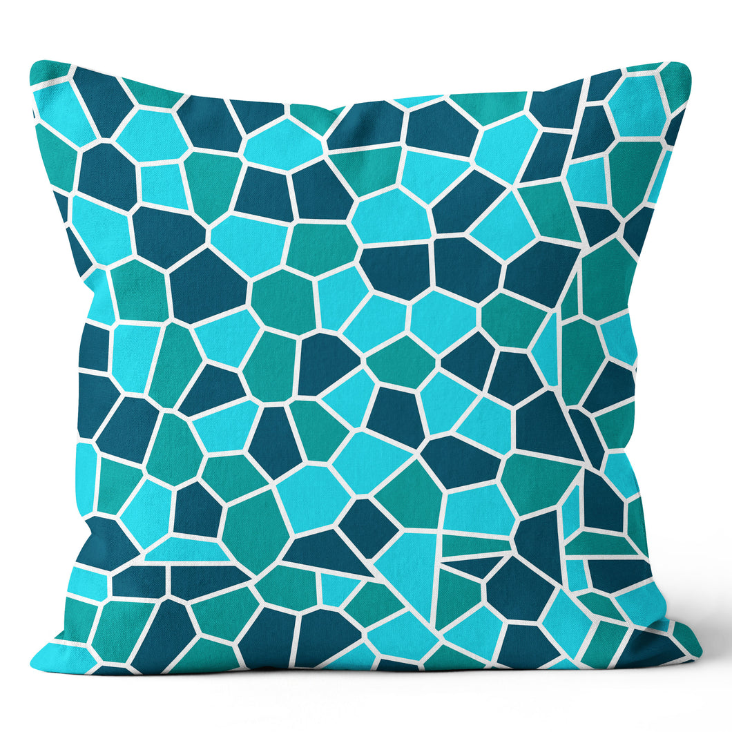 Blue Green Teal Tile Pillow Cover