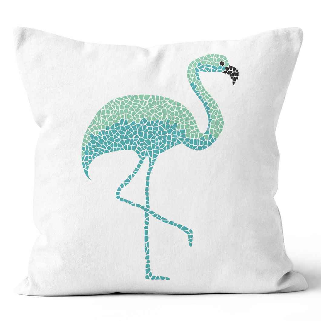 Blue Green Tile Flamingo Pillow 