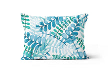 Load image into Gallery viewer, Leafy Blue Green Lumbar Pillow
