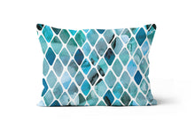 Load image into Gallery viewer, Painted Tile Blue Turquoise Lumbar Throw Pillow 
