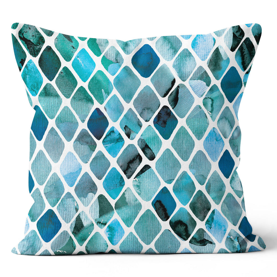 Painted Tile Blue Turquoise Throw Pillow 