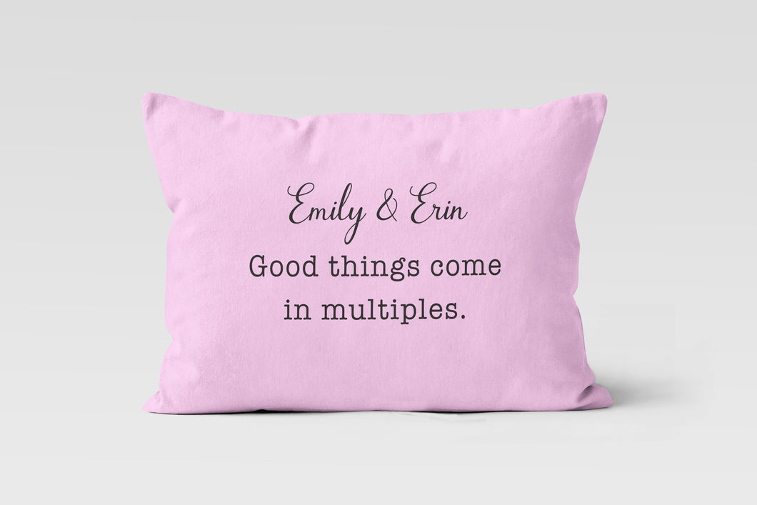 Good Things Come In Multiples Baby Names Custom Personalized Lumbar Pillow 12x20 